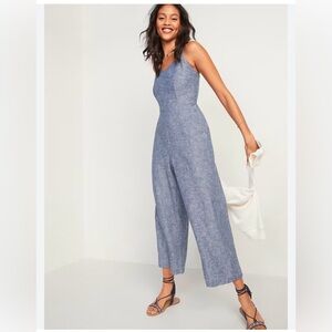 old navy sleeveless/ Linen-Blend wide leg Jumpsuit